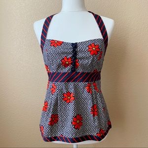 Anthropologie Odille Halter Tie Peplum Floral Top